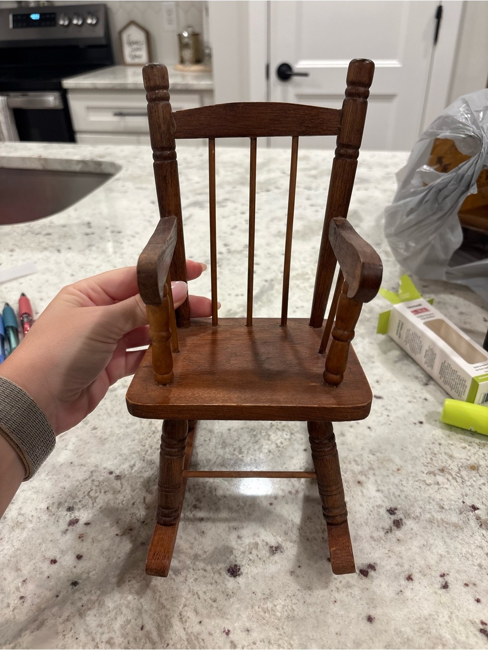 Miniature Wooden Rocking Chair - Warm Brown